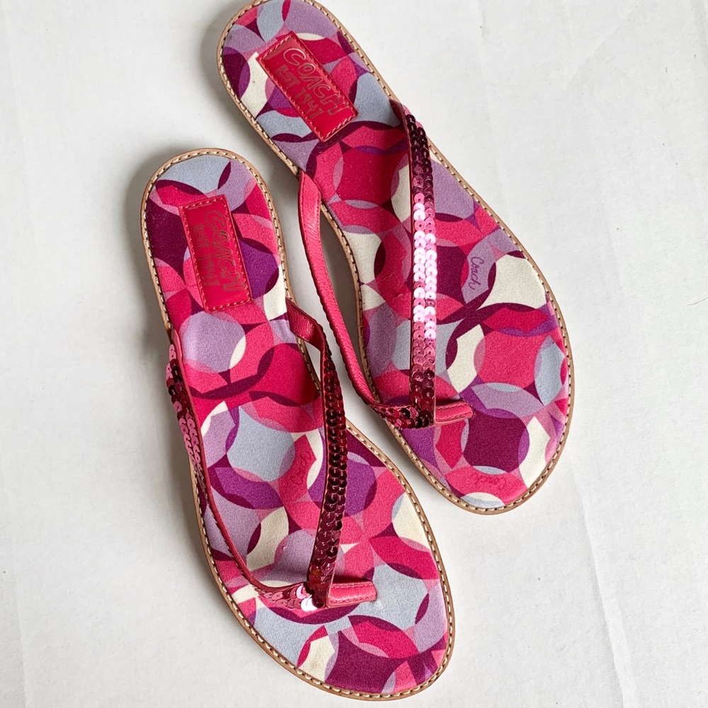 COACH sequin flip flops